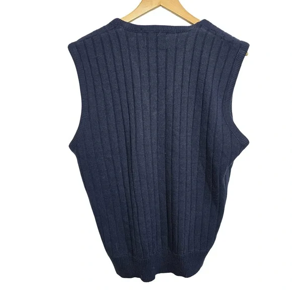 London Fog Rib Knit V-Neck Sweater Vest Navy Blue Men’s Large - Picture 2 of 4